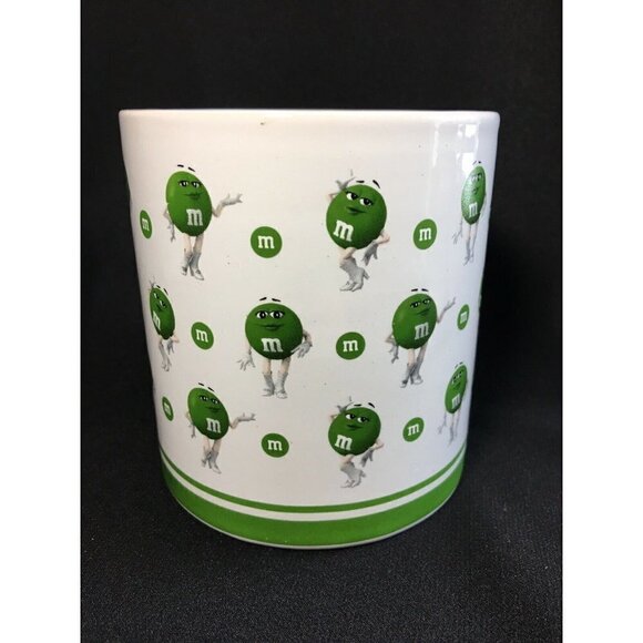 Green M&M Many Faces 16oz Ceramic White Coffee Tea Mug Cup Mars 2018 Sexy Lady - Picture 2 of 6